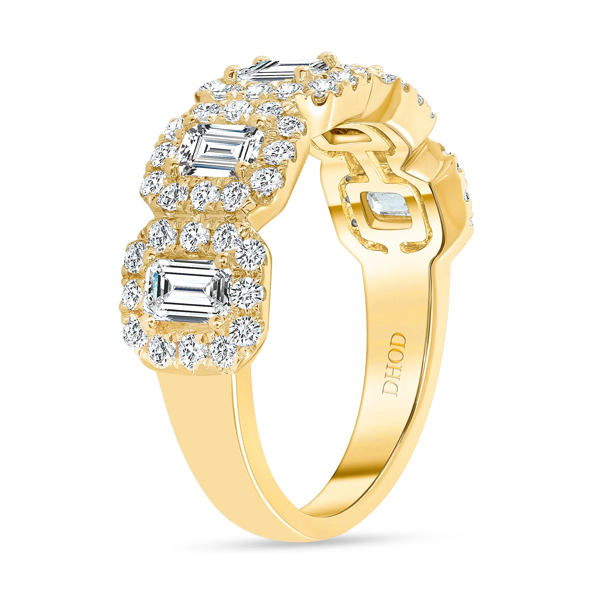 14K Gold Diamond Emerald Halo Band