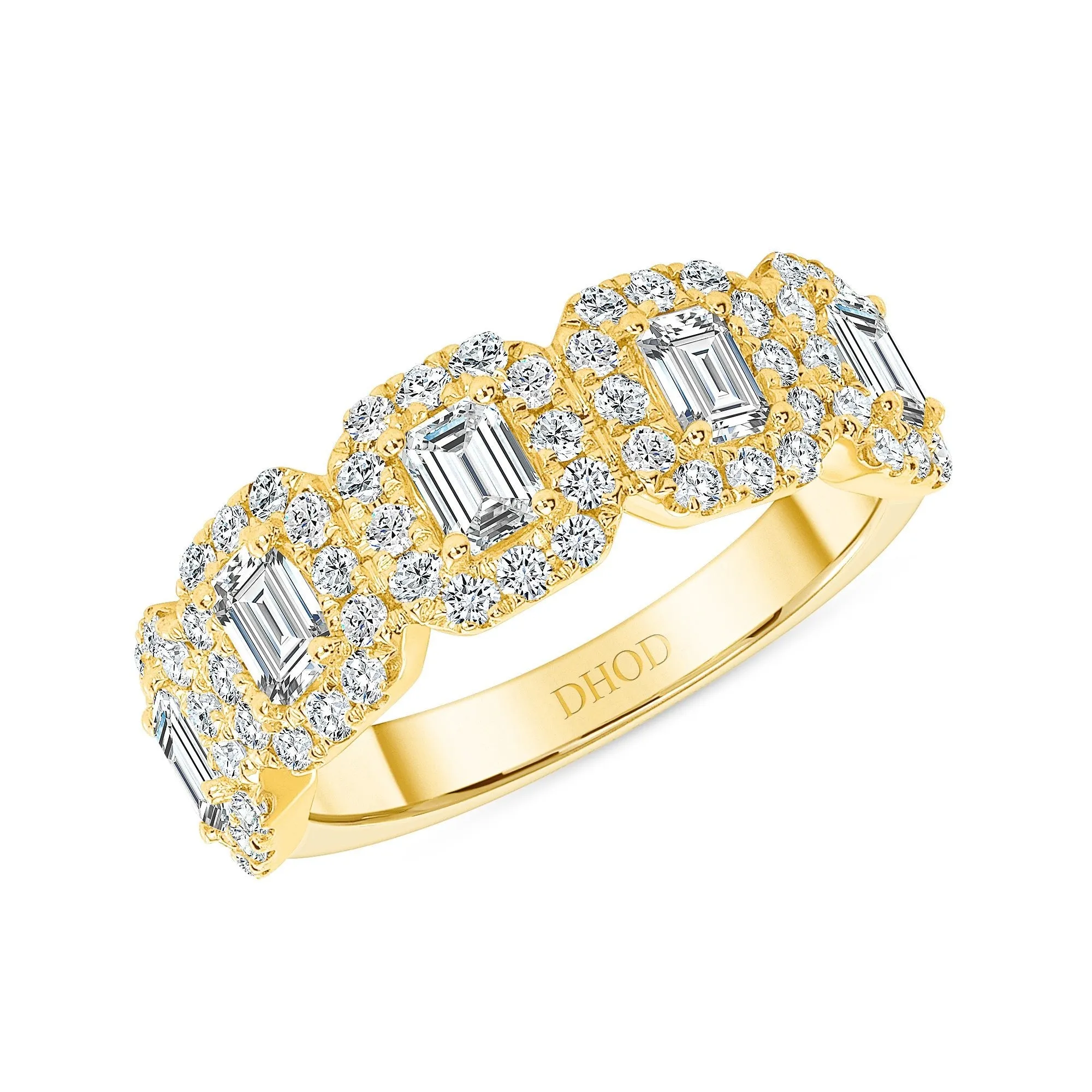 14K Gold Diamond Emerald Halo Band