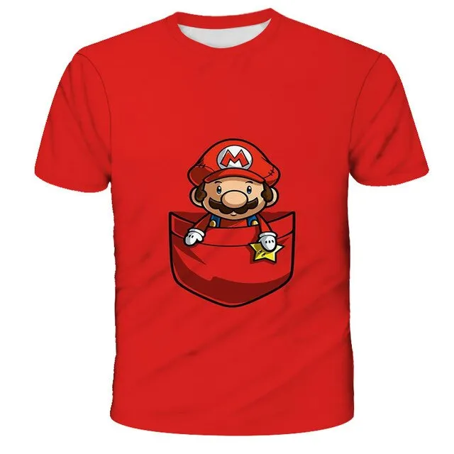 3D Sky Blue Cartoon Mario T-shirt Children's Clothing Funny Girl T-shirt Fashion T-shirt 2021 New Summer