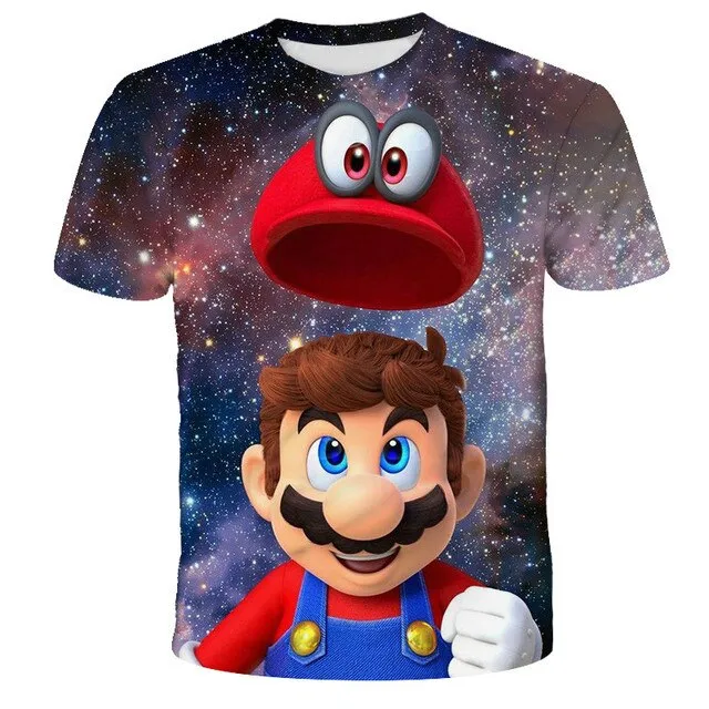 3D Sky Blue Cartoon Mario T-shirt Children's Clothing Funny Girl T-shirt Fashion T-shirt 2021 New Summer