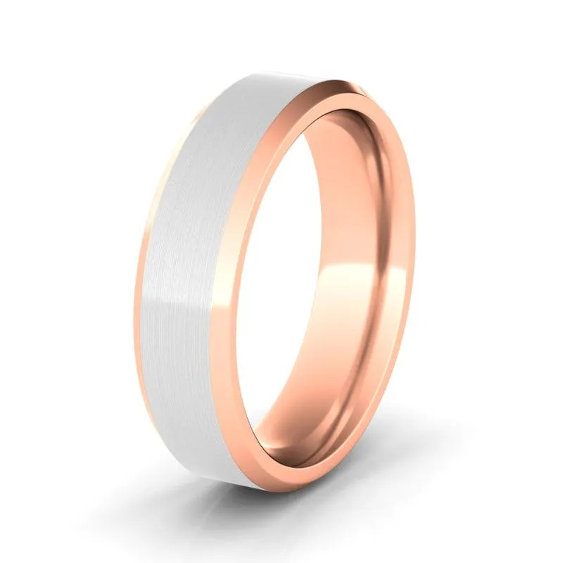 6mm Satin Two Tone & Beveled Men's Wedding Band