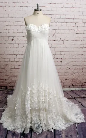 A-Line Lace Hem Wedding Floral Sweetheart Tulle Gown-ET_711357