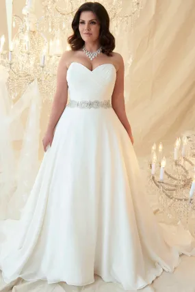 A-Line Sweetheart Jeweled Chiffon Plus Size Wedding Dress With Criss Cross And Zipper-MK_703605