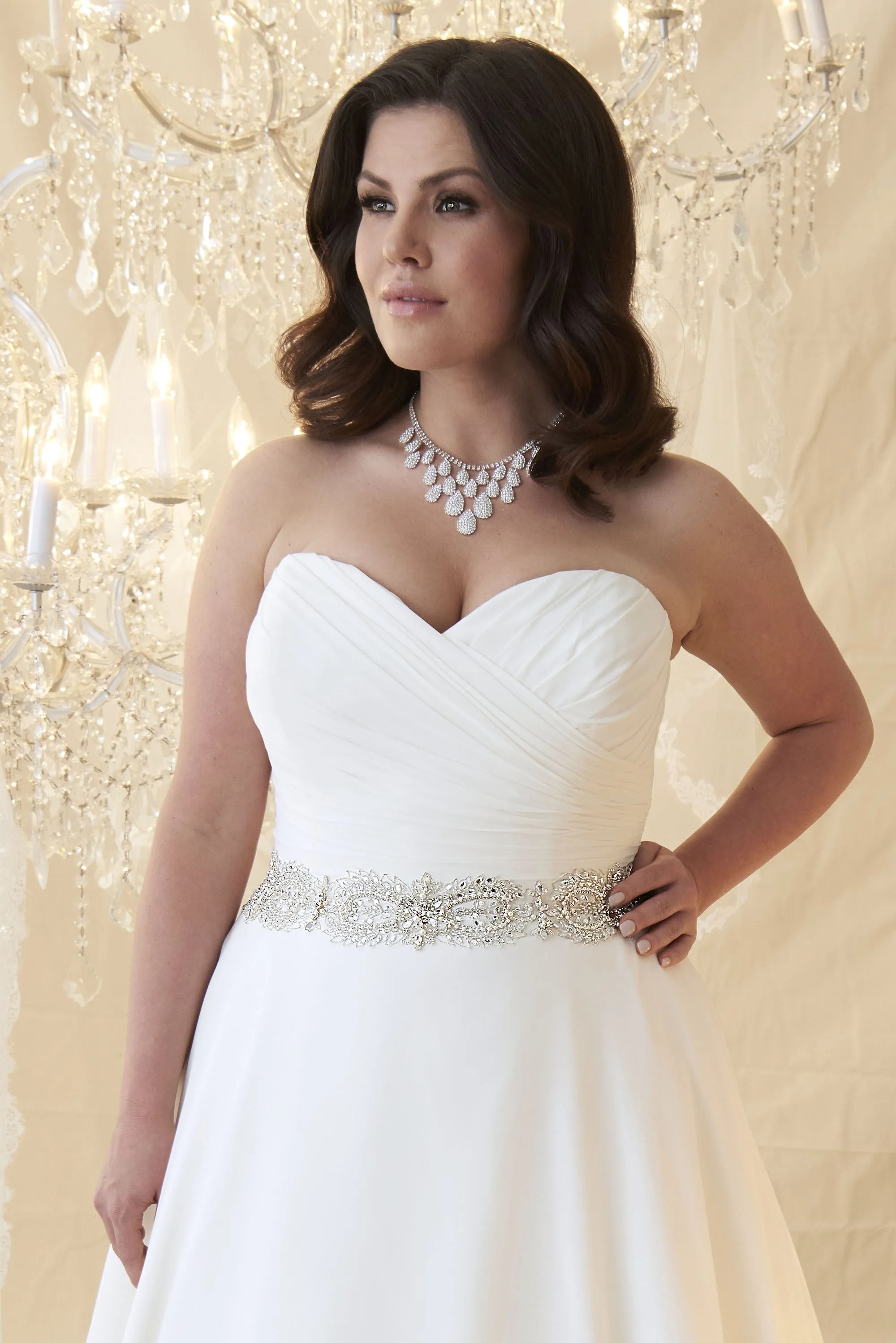 A-Line Sweetheart Jeweled Chiffon Plus Size Wedding Dress With Criss Cross And Zipper-MK_703605