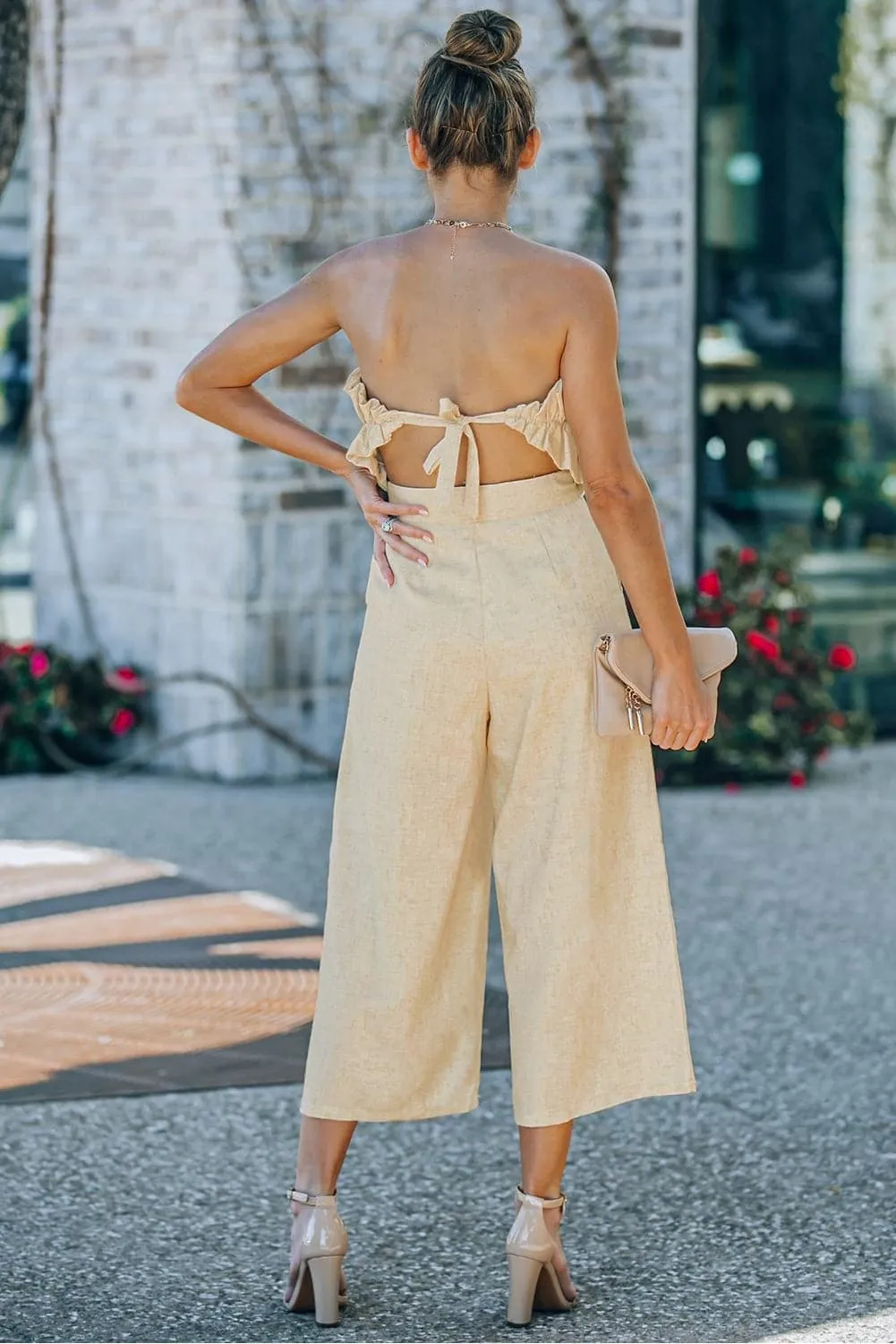 Aliyah Ruffled Strapless Wide Leg Jumpsuit