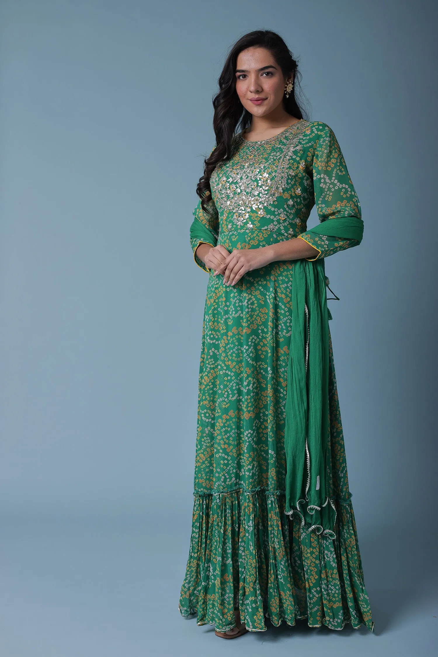 Anarkali Bandhej Georgette Suit with Embroidered work