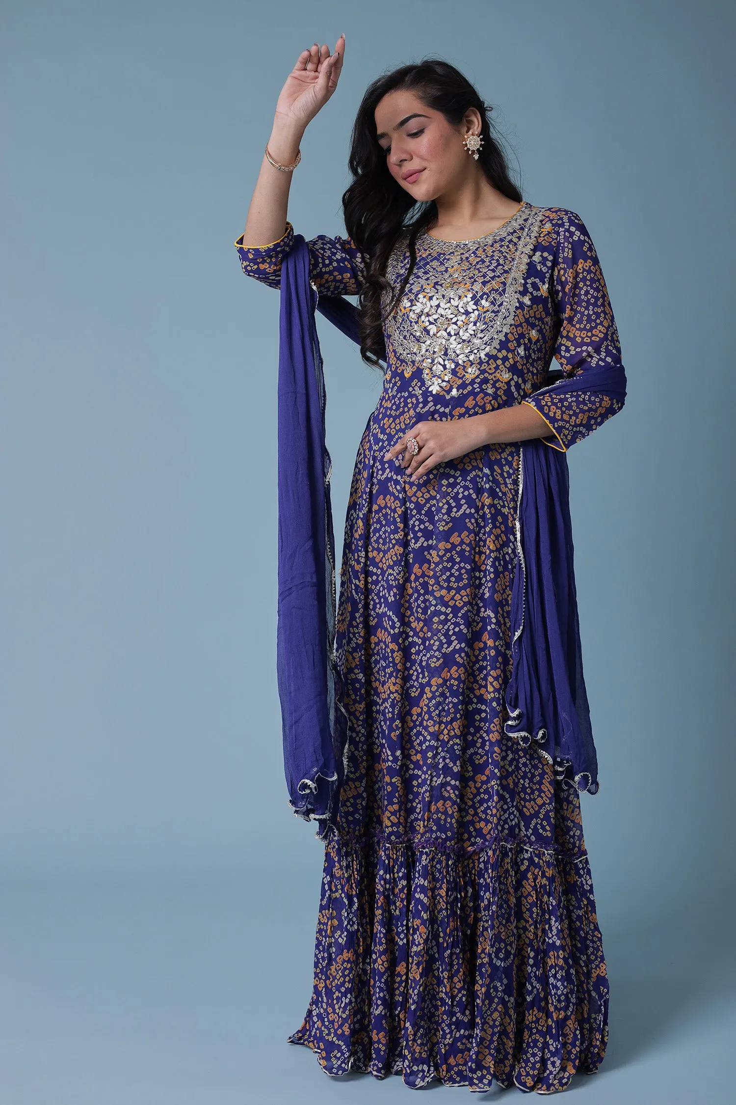 Anarkali Bandhej Georgette Suit with Embroidered work