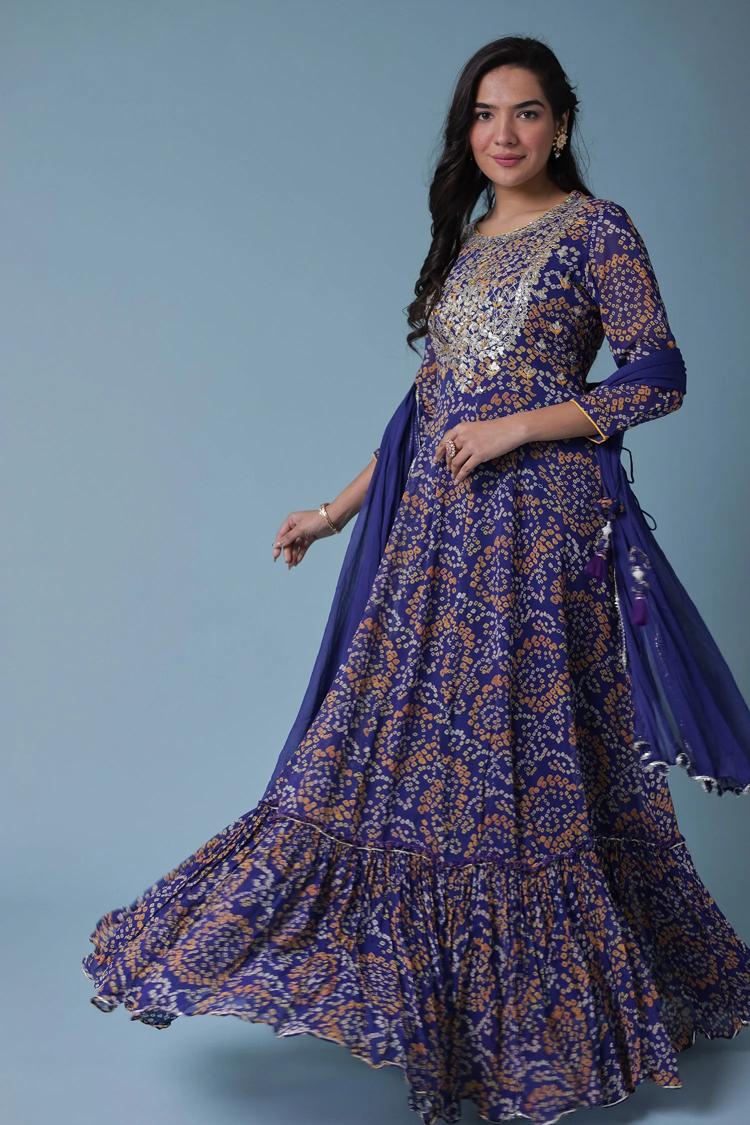 Anarkali Bandhej Georgette Suit with Embroidered work