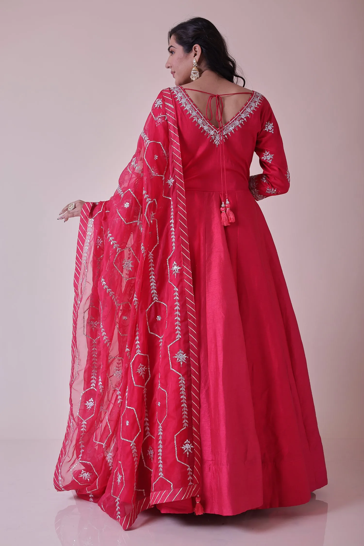 Anarkali Silk Suit with Embroidered Dupatta