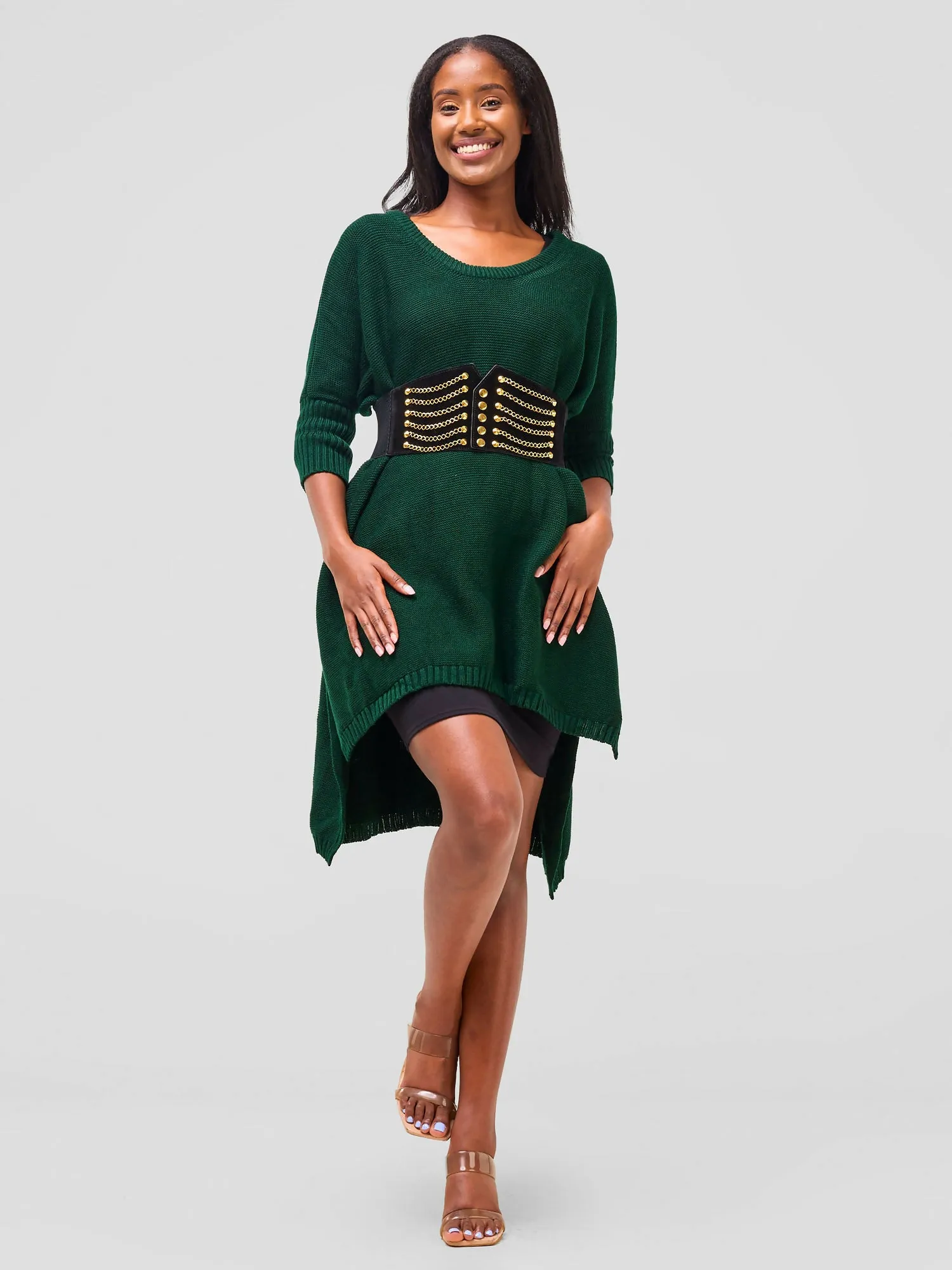 Anel's Knitwear Drop Shoulder Poncho - Green