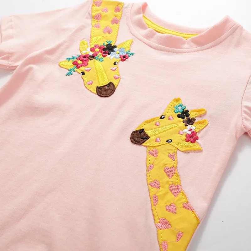 Baby Girl Summer Tops & Tees Clothing Set Unicorn, giraffe Pattern T-shirt | Toddler Baby Girl Clothing Gift for Girls Outfit Pack of 3