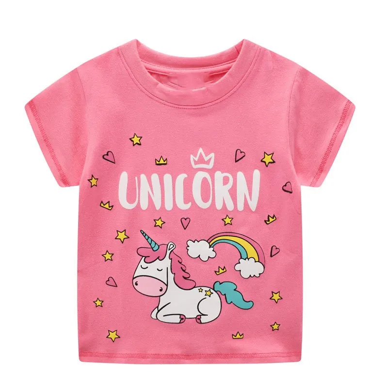 Baby Girl Summer Tops & Tees Clothing Set Unicorn, giraffe Pattern T-shirt | Toddler Baby Girl Clothing Gift for Girls Outfit Pack of 3