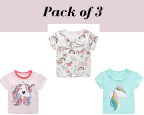 Baby Girl Summer Tops & Tees Unicorn World Collection Tees Rainbow and Bunny T-shirt | Toddler Girl Clothing Gift for Girls Outfit Pack of 3