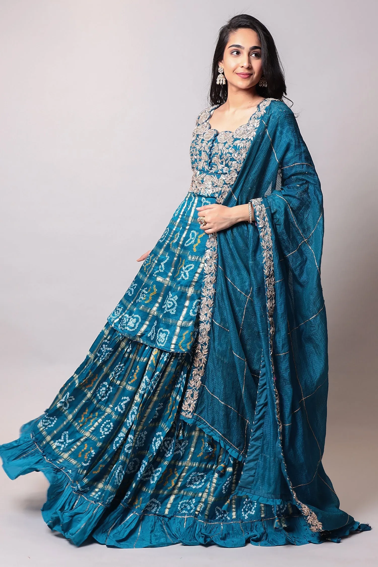 Cotton Silk Bandhej Suit with Gota Patti and Ghatchola Work - Elegant and Luxurious