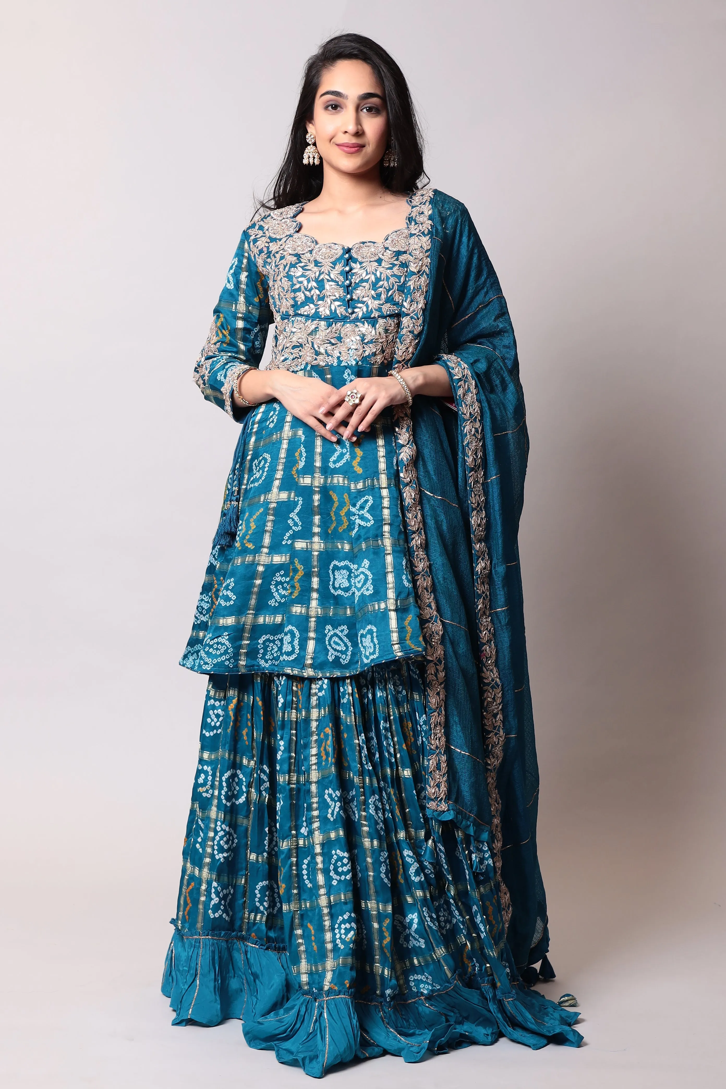 Cotton Silk Bandhej Suit with Gota Patti and Ghatchola Work - Elegant and Luxurious