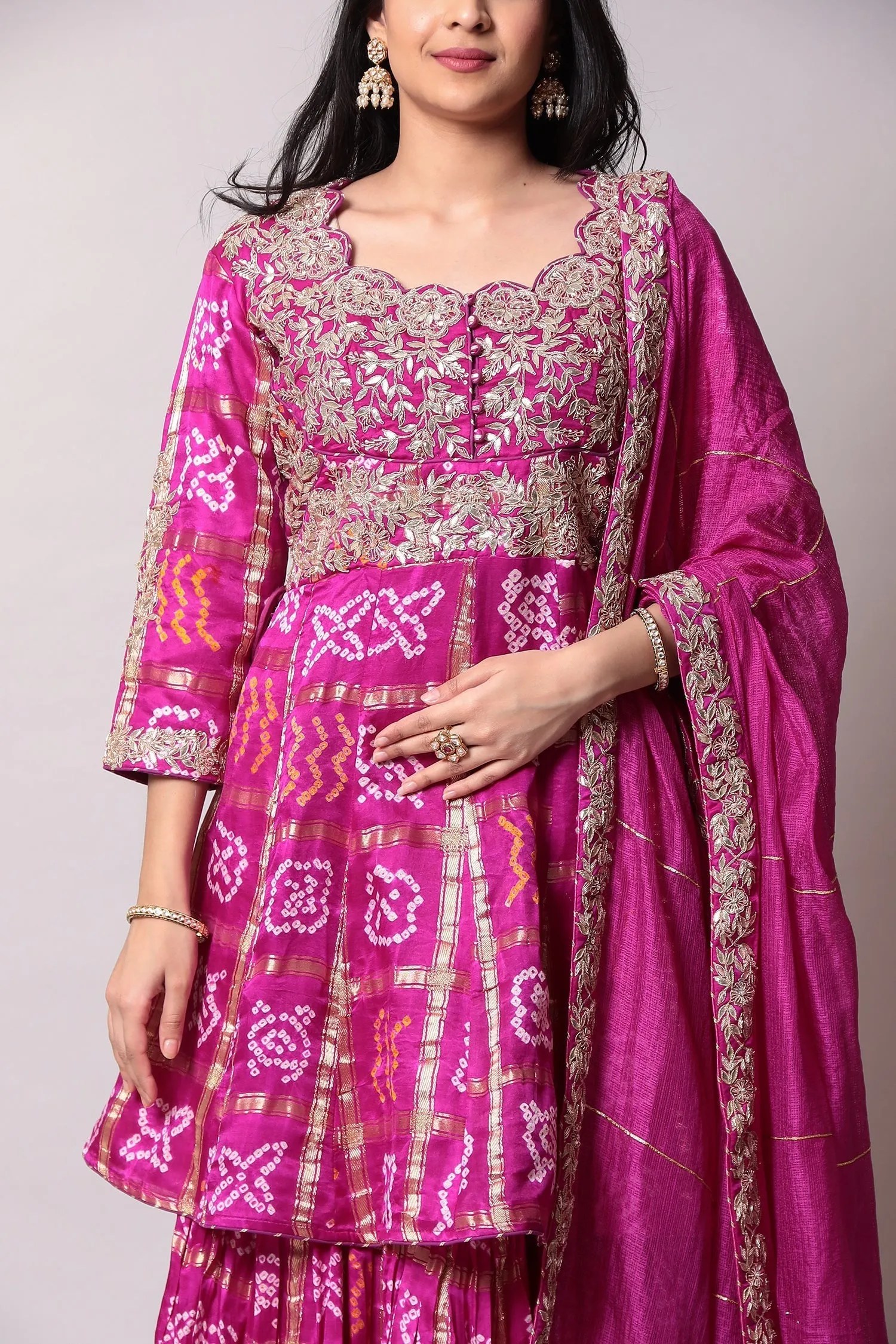 Cotton Silk Bandhej Suit with Gota Patti and Ghatchola Work - Elegant and Luxurious