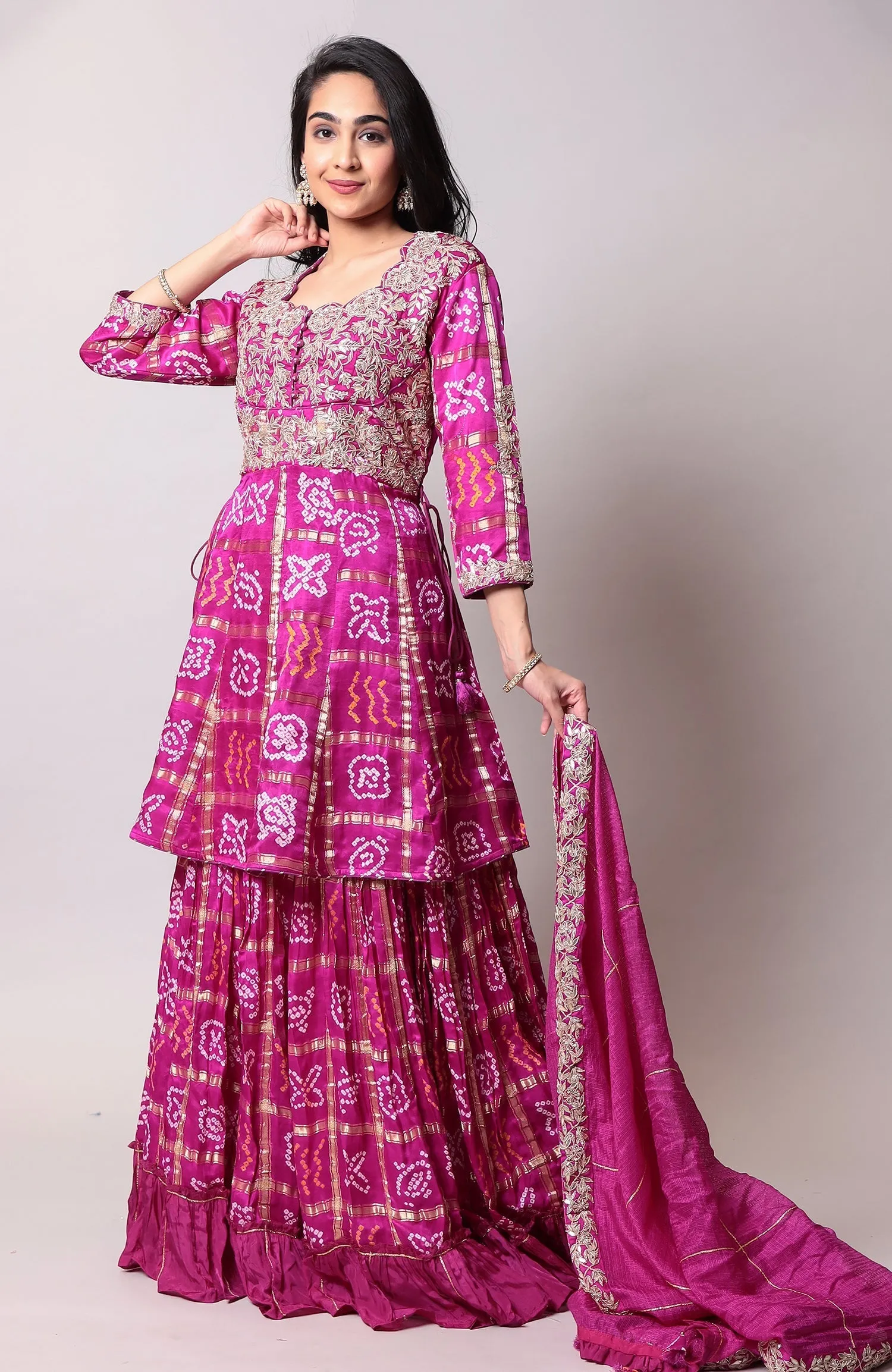 Cotton Silk Bandhej Suit with Gota Patti and Ghatchola Work - Elegant and Luxurious