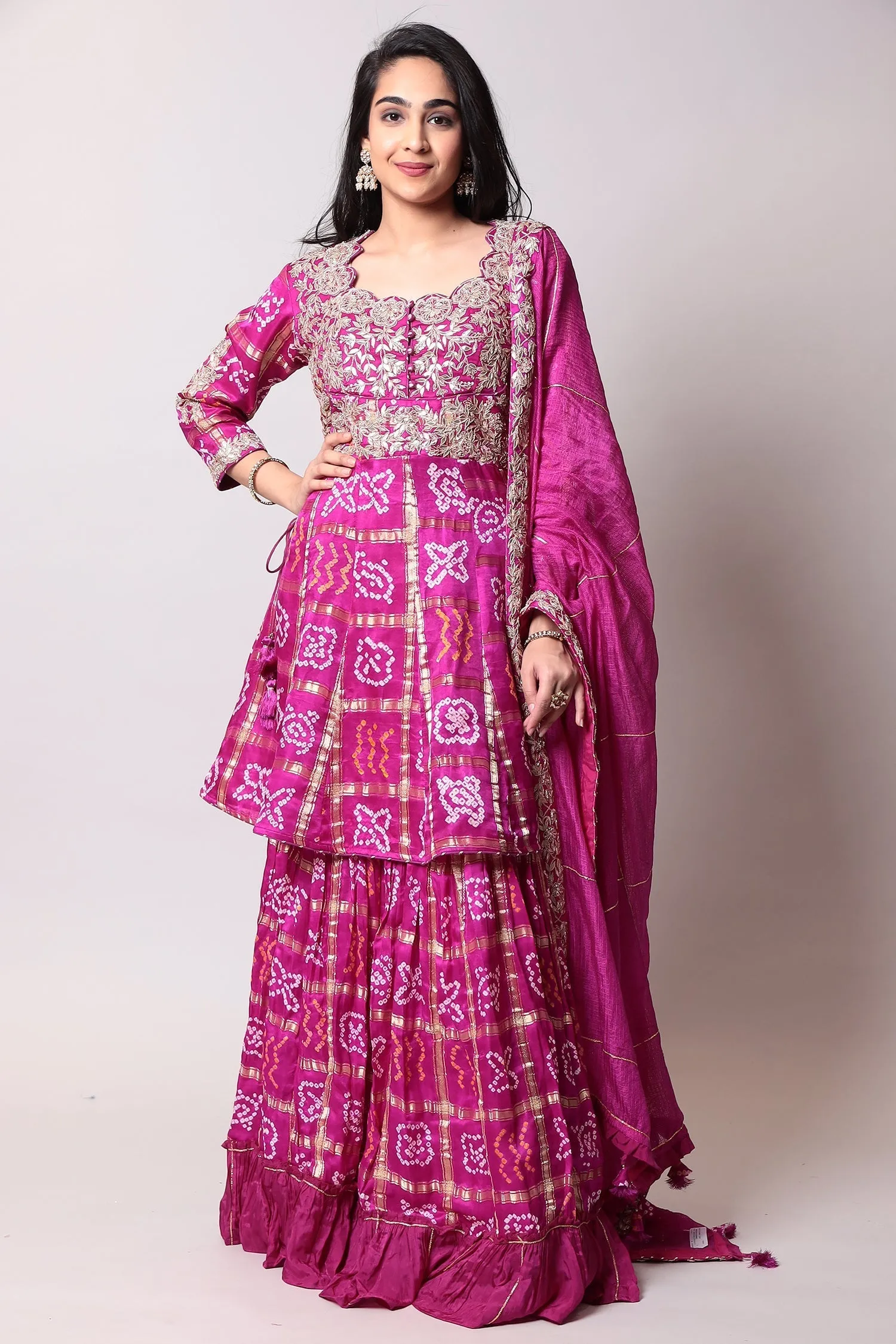 Cotton Silk Bandhej Suit with Gota Patti and Ghatchola Work - Elegant and Luxurious