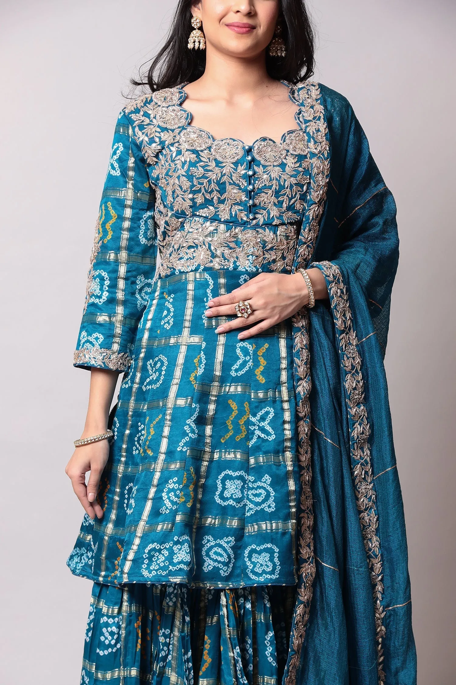 Cotton Silk Bandhej Suit with Gota Patti and Ghatchola Work - Elegant and Luxurious