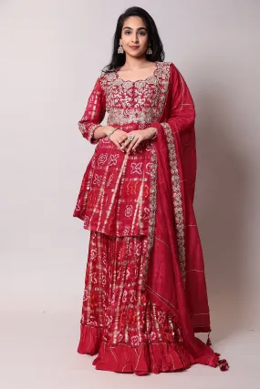 Cotton Silk Bandhej Suit with Gota Patti and Ghatchola Work - Elegant and Luxurious