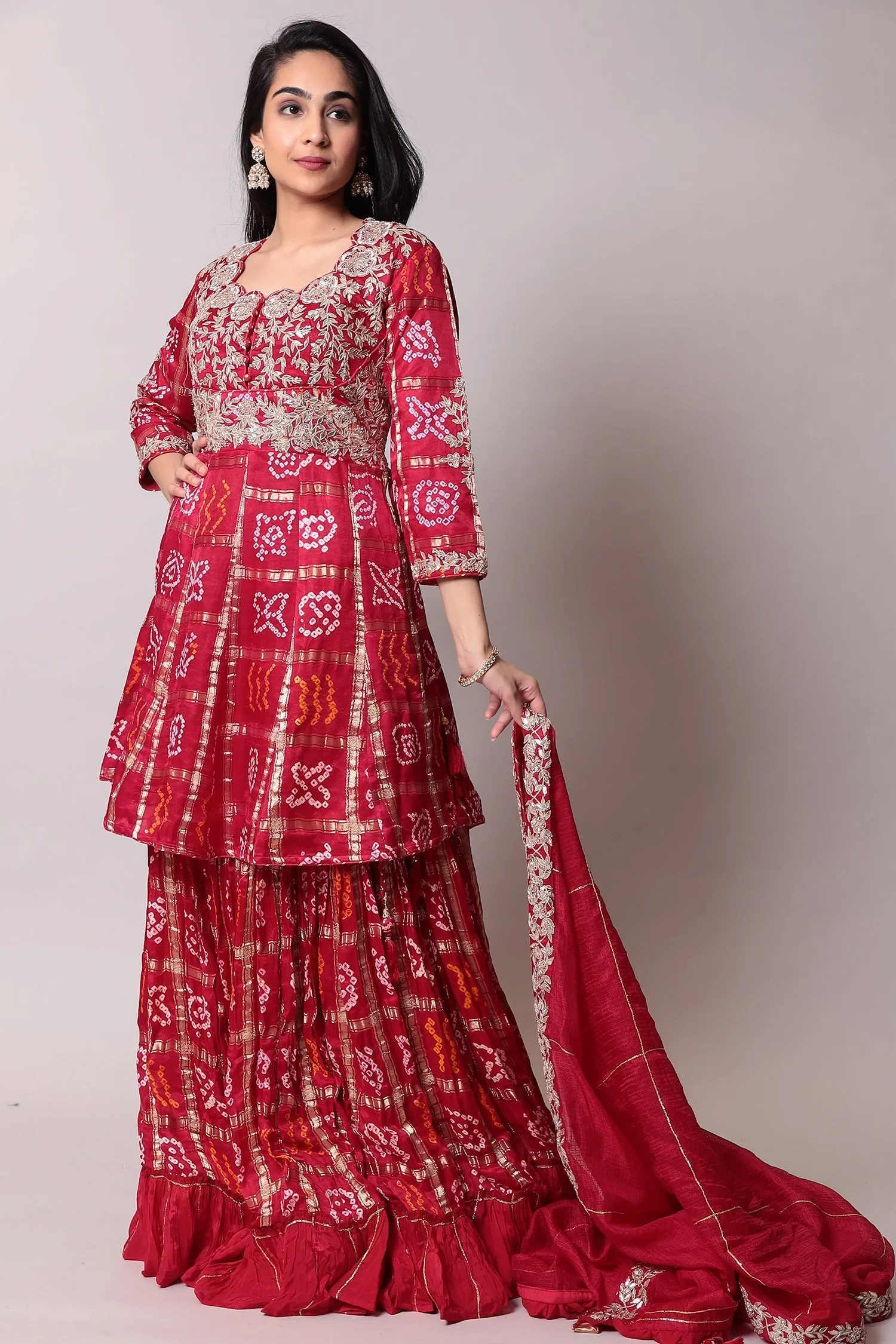 Cotton Silk Bandhej Suit with Gota Patti and Ghatchola Work - Elegant and Luxurious