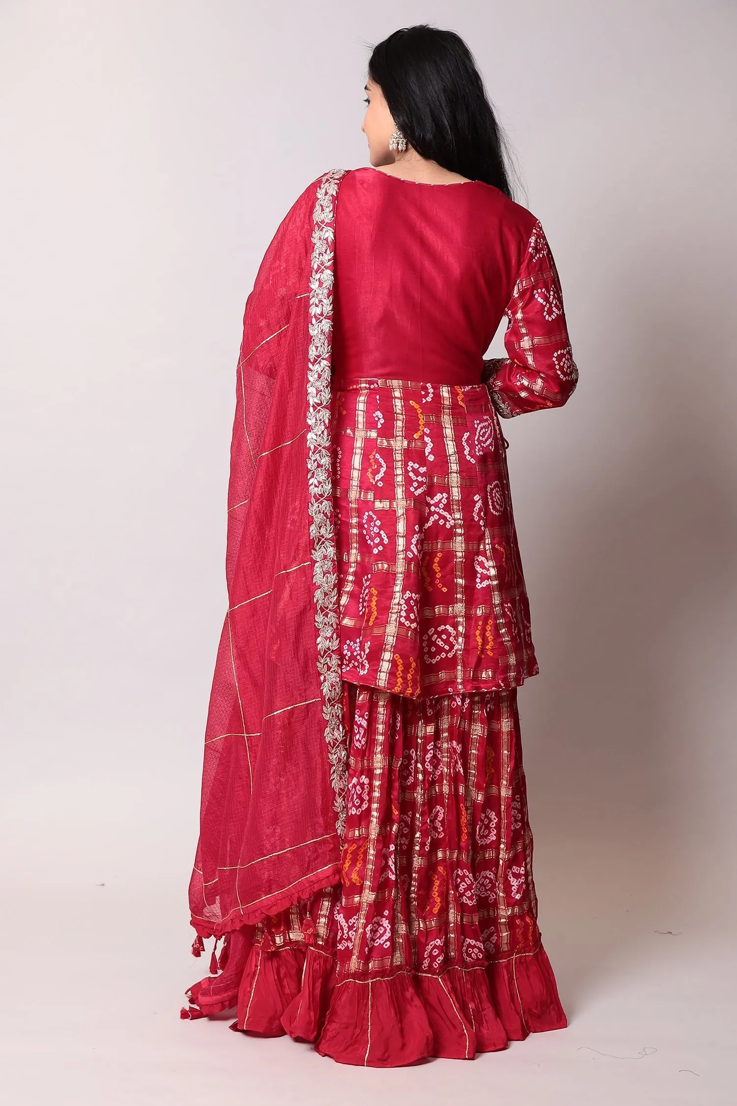 Cotton Silk Bandhej Suit with Gota Patti and Ghatchola Work - Elegant and Luxurious