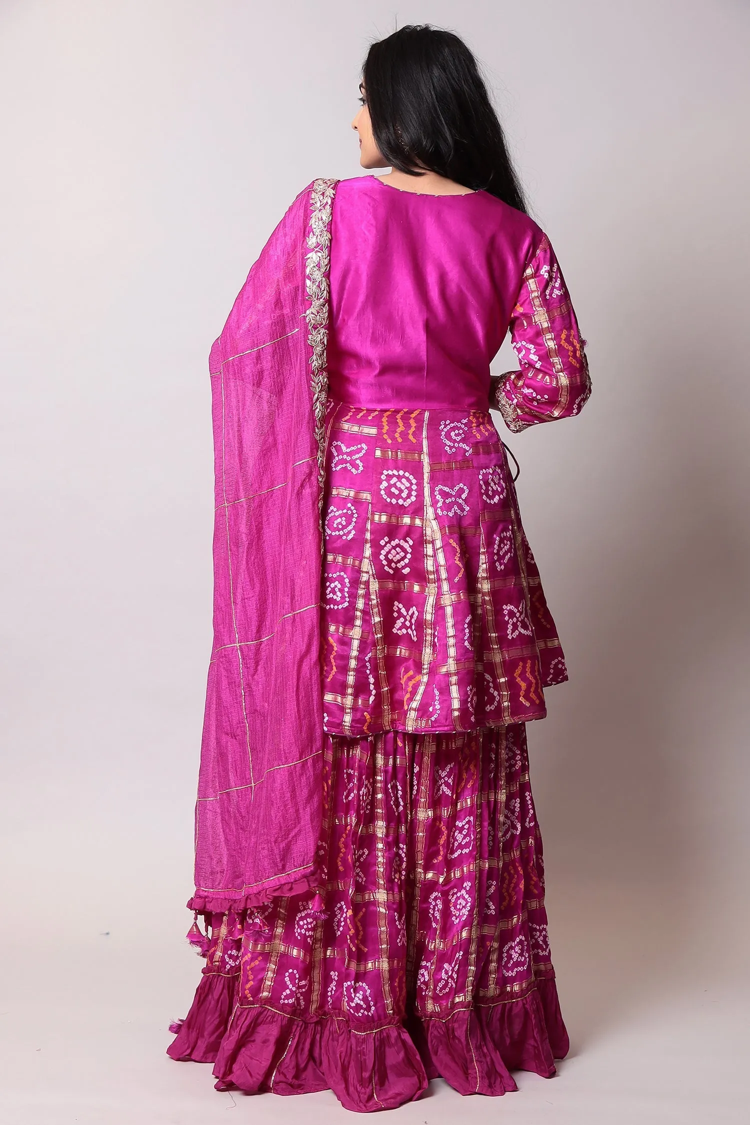 Cotton Silk Bandhej Suit with Gota Patti and Ghatchola Work - Elegant and Luxurious