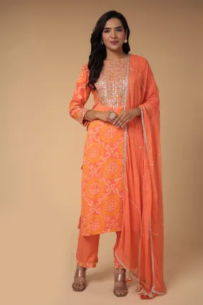 Bandhej Georgette Suit with Gota Patti and Thread work.