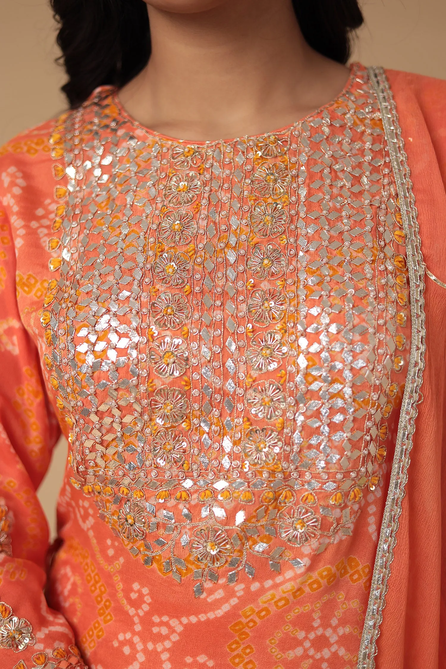 Bandhej Georgette Suit with Gota Patti and Thread work.