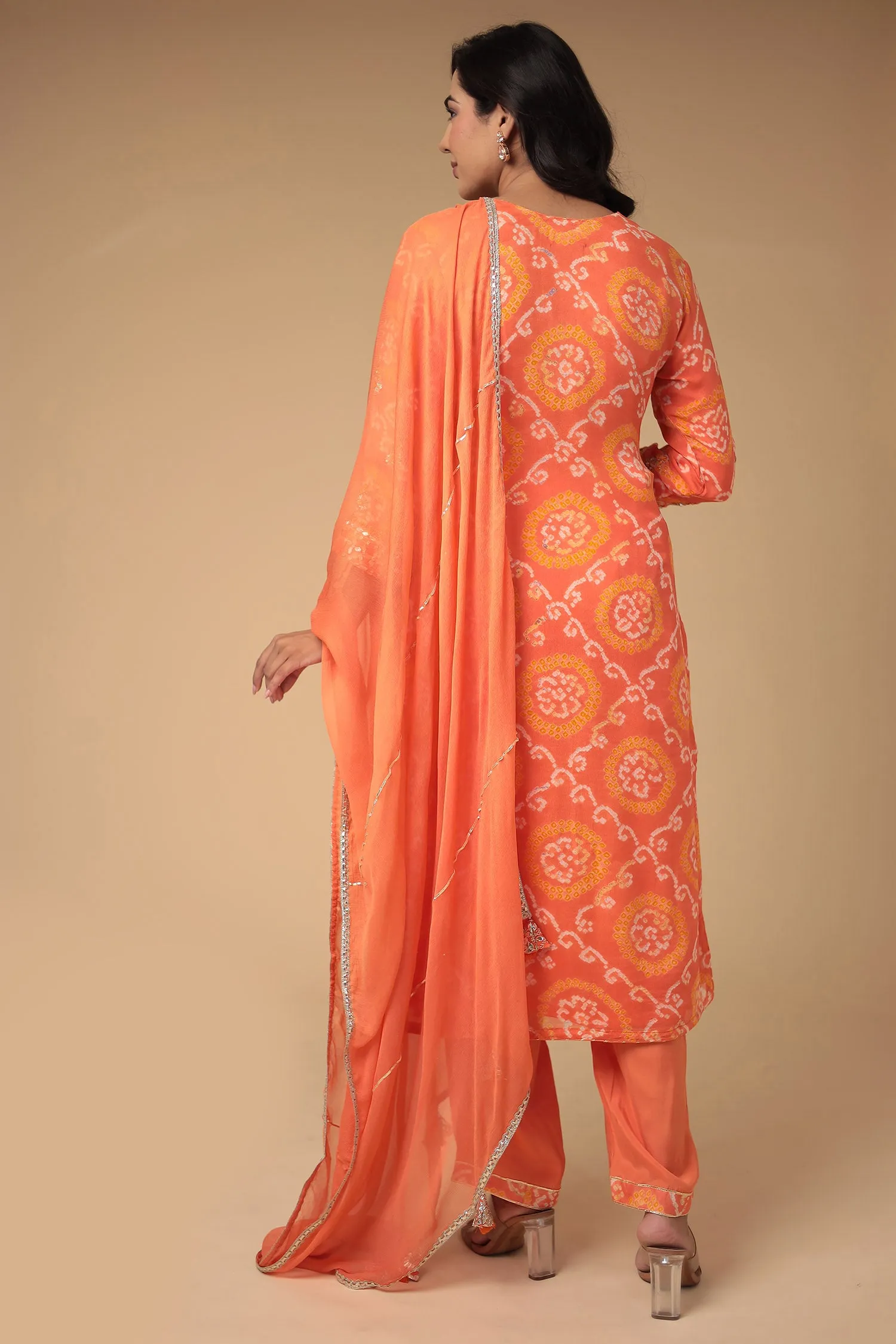 Bandhej Georgette Suit with Gota Patti and Thread work.