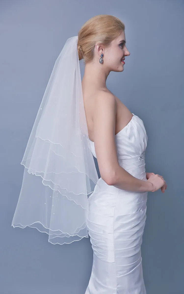 Beaded Mid Length One Tier Veil-ZP_810072