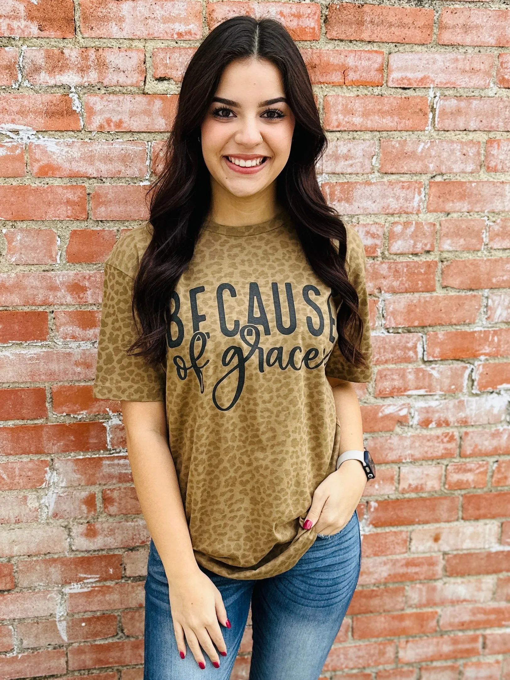 Because of Grace Leopard Graphic Tee