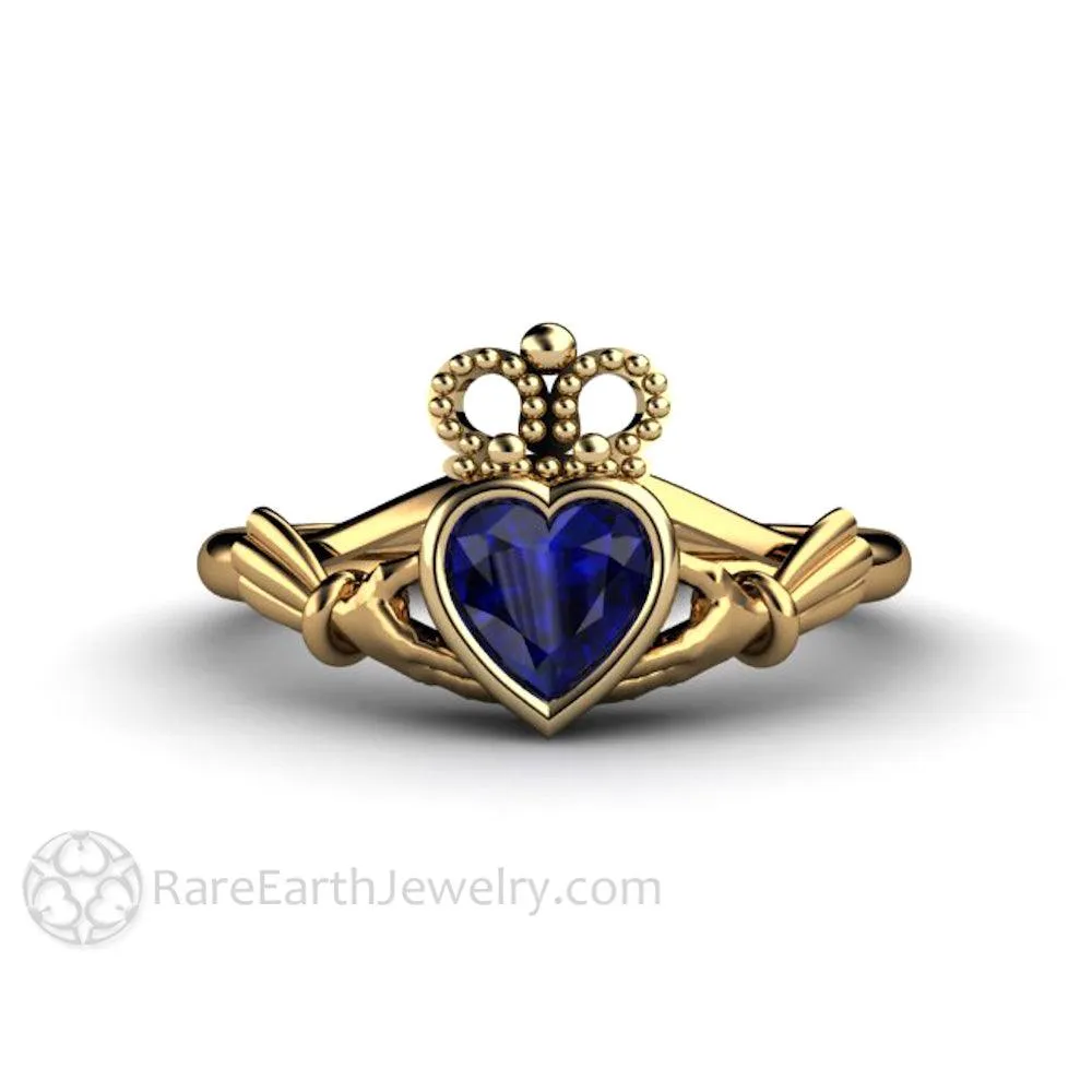 Blue Sapphire Claddagh Ring Celtic Engagement Ring Irish Jewelry