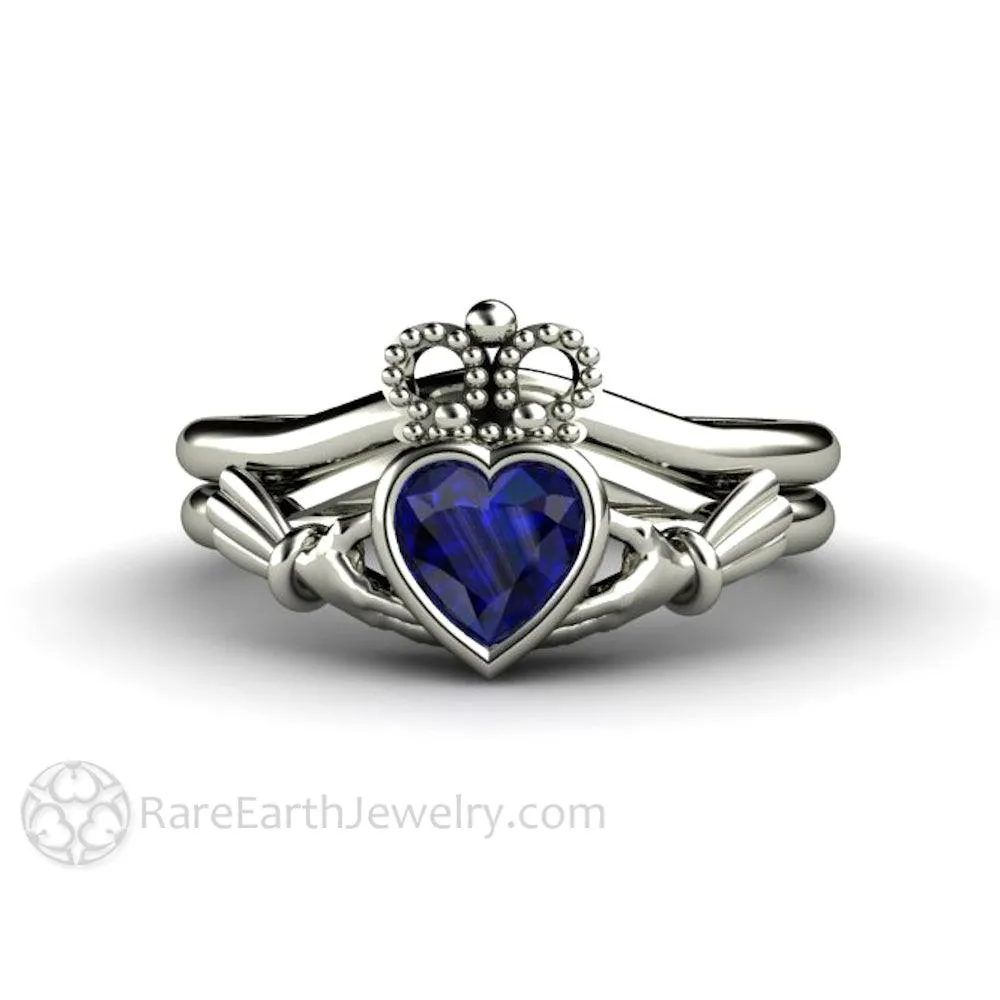 Blue Sapphire Claddagh Ring Celtic Engagement Ring Irish Jewelry