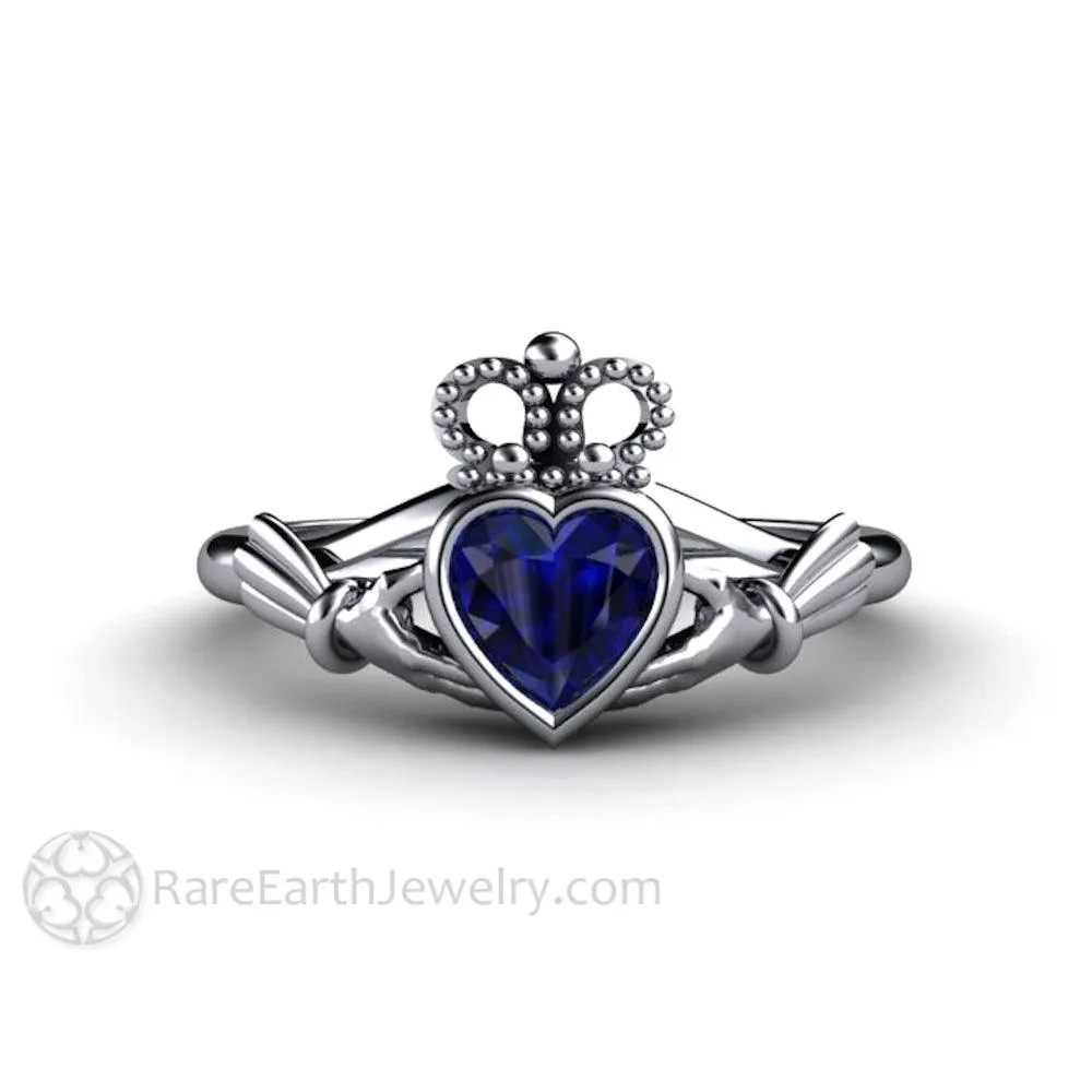 Blue Sapphire Claddagh Ring Celtic Engagement Ring Irish Jewelry