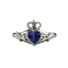 Blue Sapphire Claddagh Ring Celtic Engagement Ring Irish Jewelry