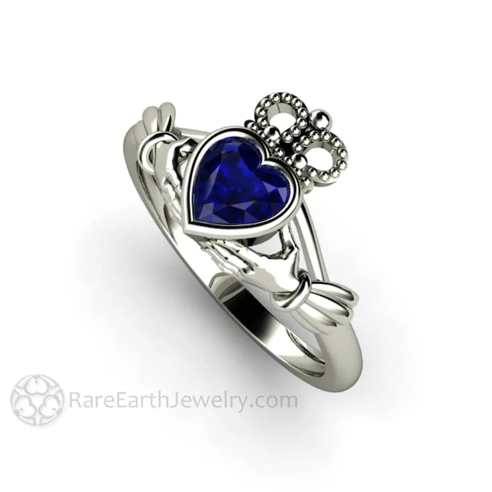 Blue Sapphire Claddagh Ring Celtic Engagement Ring Irish Jewelry