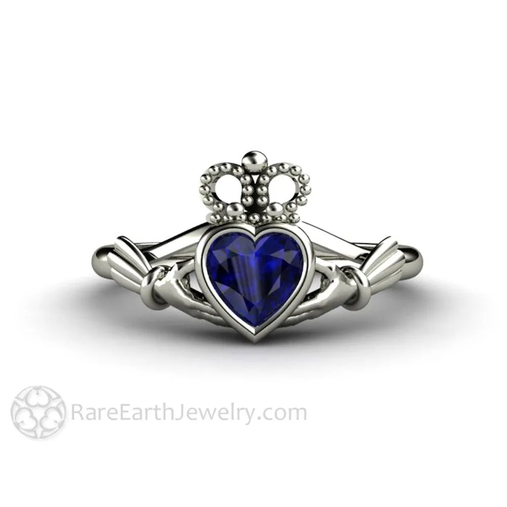 Blue Sapphire Claddagh Ring Celtic Engagement Ring Irish Jewelry