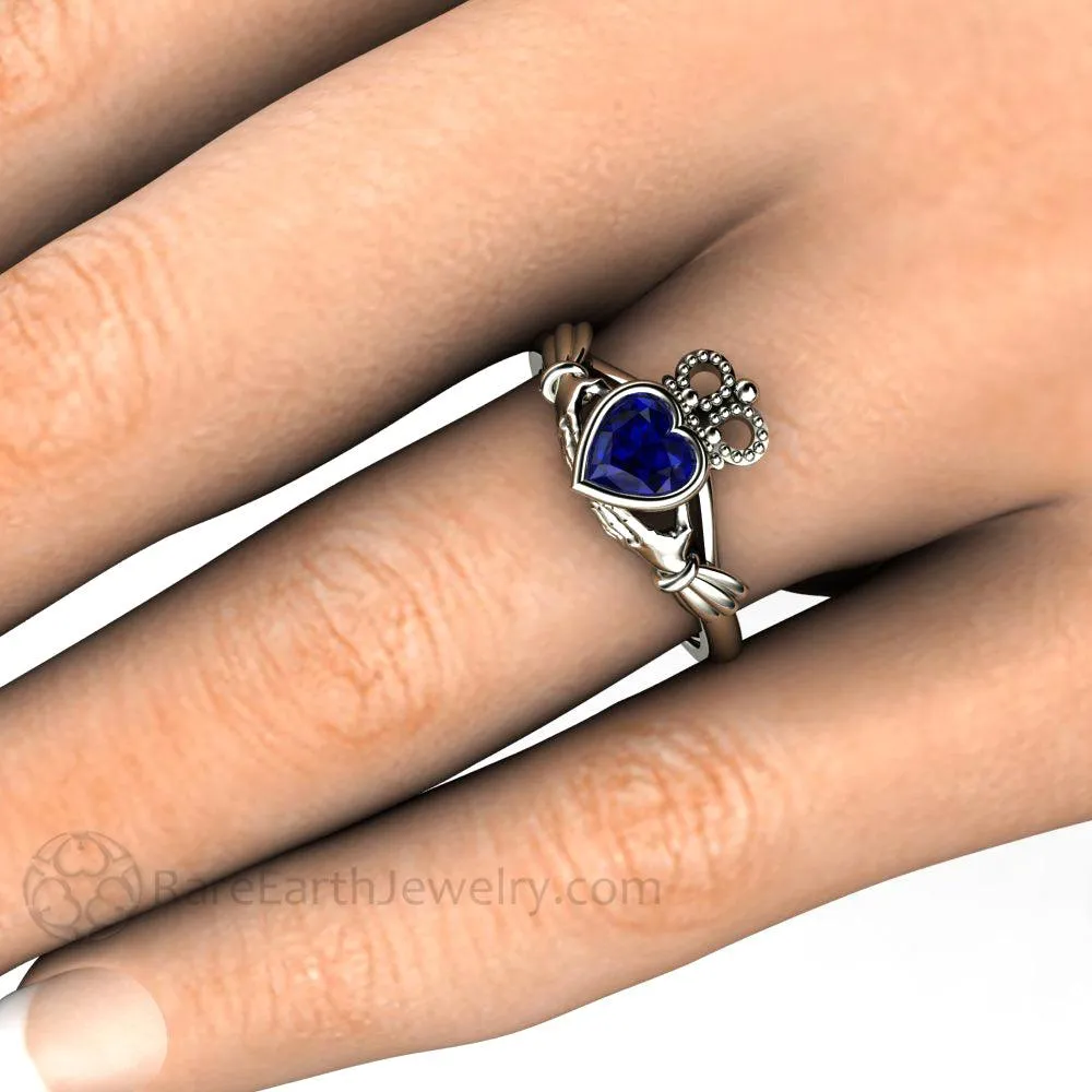 Blue Sapphire Claddagh Ring Celtic Engagement Ring Irish Jewelry