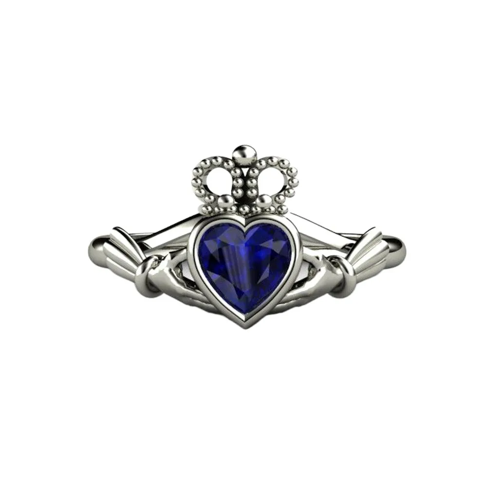 Blue Sapphire Claddagh Ring Celtic Engagement Ring Irish Jewelry