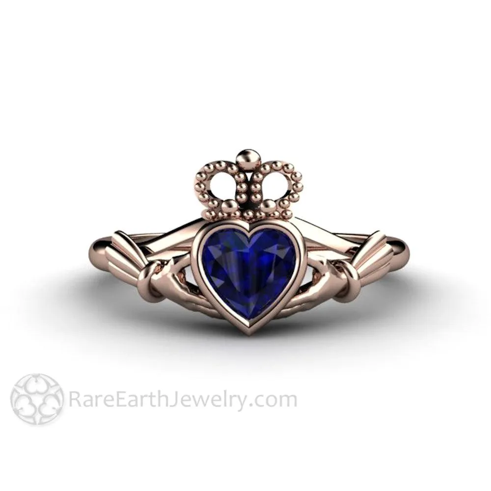 Blue Sapphire Claddagh Ring Celtic Engagement Ring Irish Jewelry