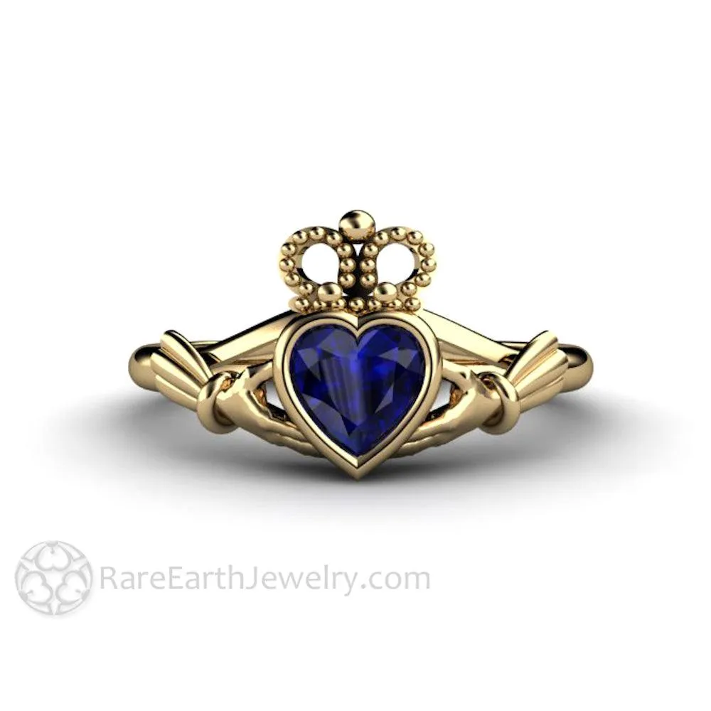 Blue Sapphire Claddagh Ring Celtic Engagement Ring Irish Jewelry