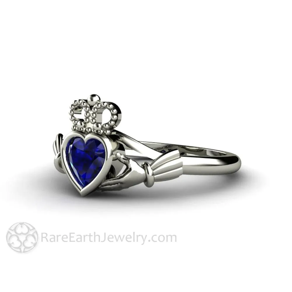 Blue Sapphire Claddagh Ring Celtic Engagement Ring Irish Jewelry