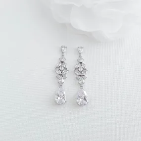 Bridal Drop Earrings in Silver and Cubic Zirconia Stones-Anne