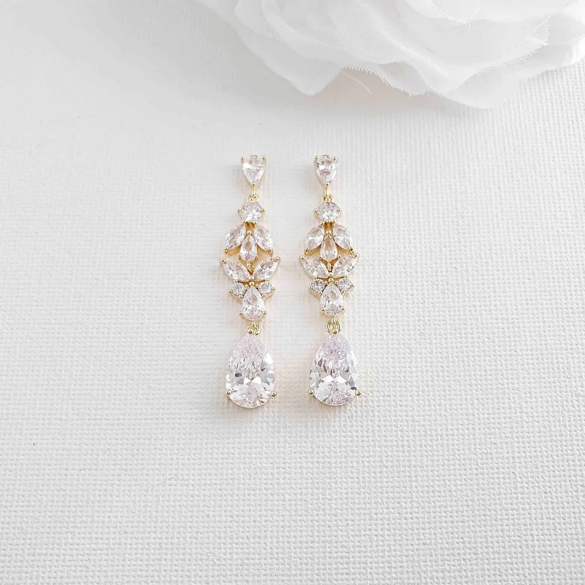 Bridal Drop Earrings in Silver and Cubic Zirconia Stones-Anne