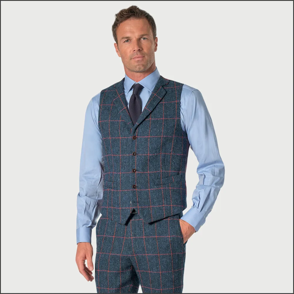 Brook Taverner Inverness Navy Check Harris Tweed Two Piece Suit - Waistcoat Optional<><>