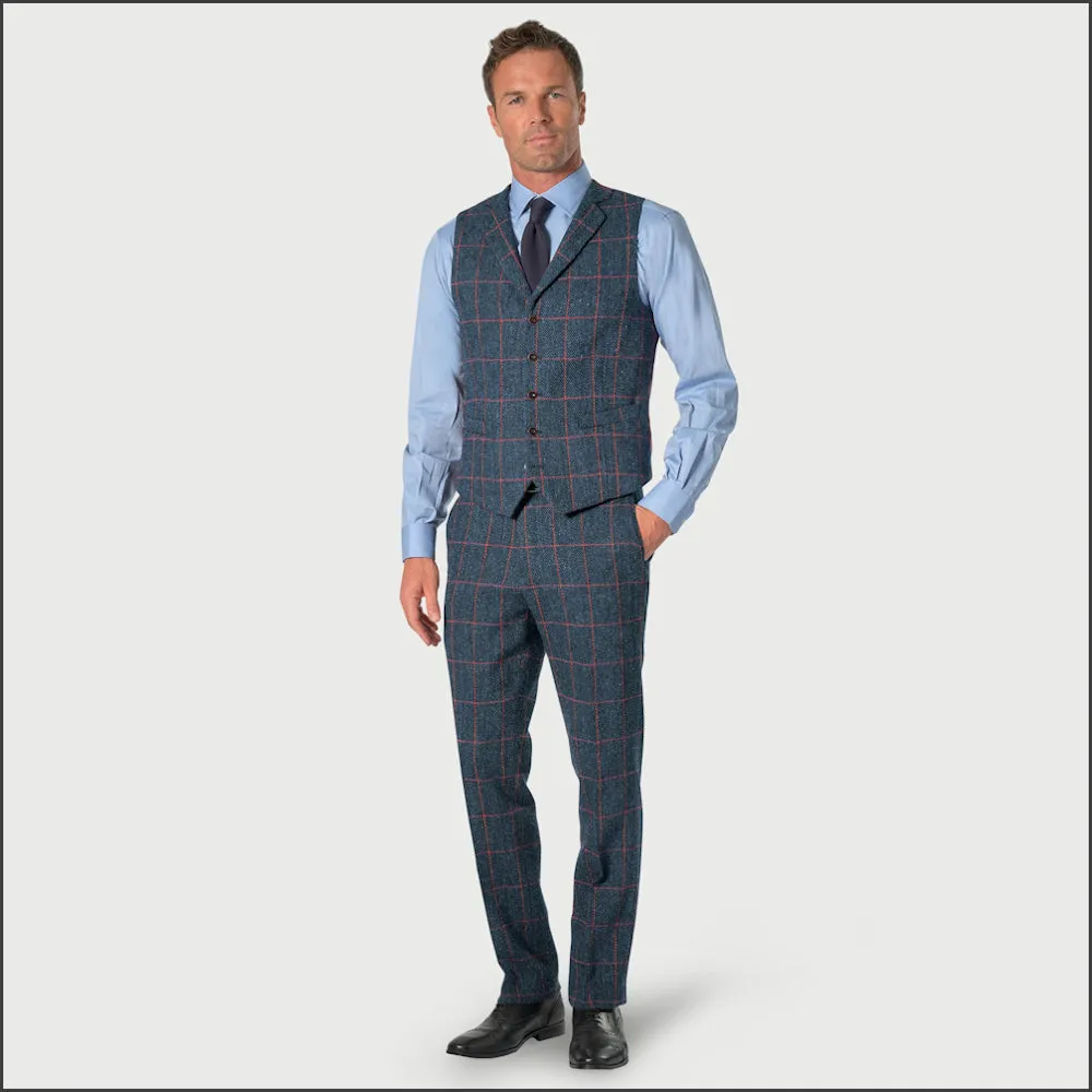 Brook Taverner Inverness Navy Check Harris Tweed Two Piece Suit - Waistcoat Optional<><>