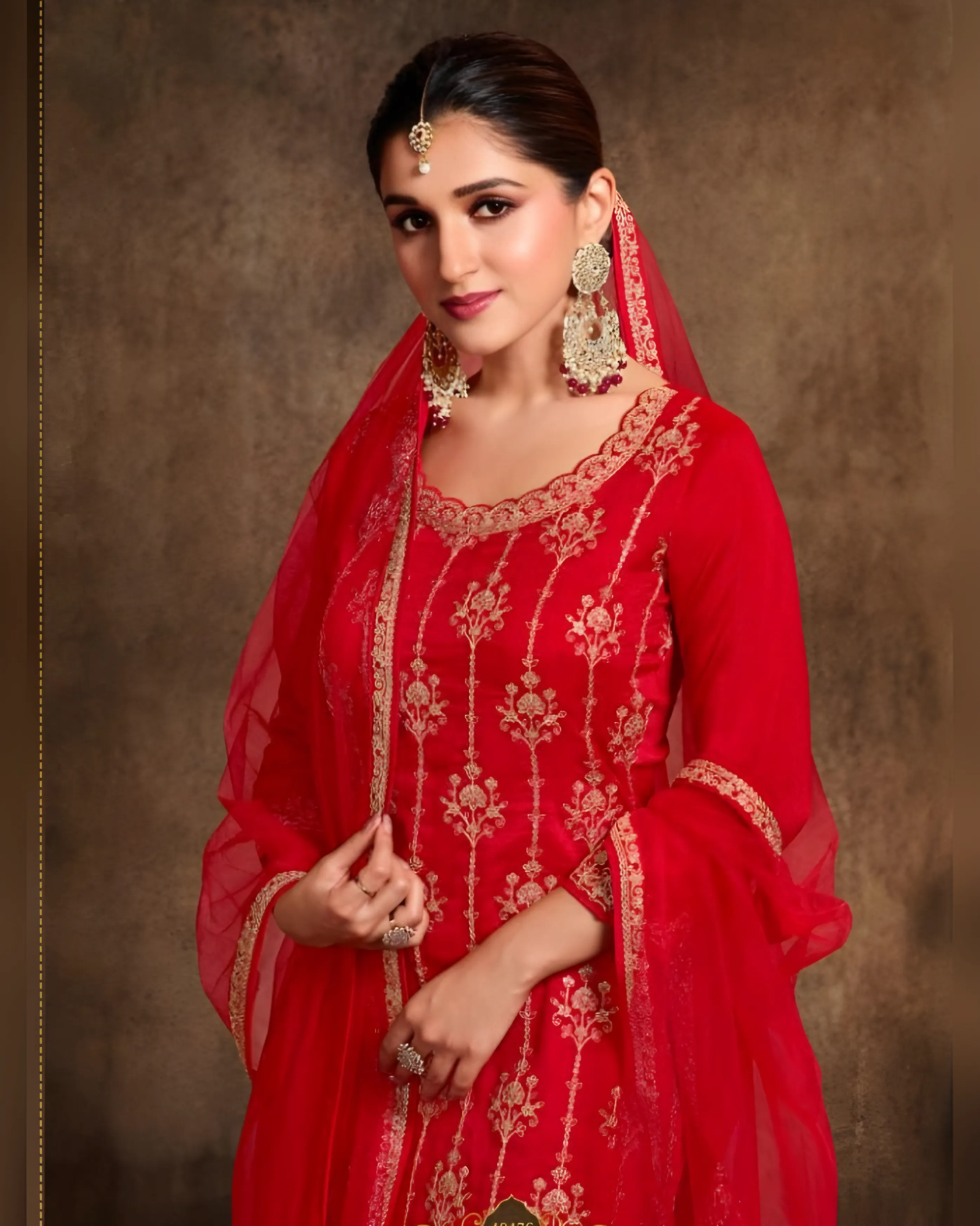 Chinon Silk Sequince Embroidered Salwar Suits Red