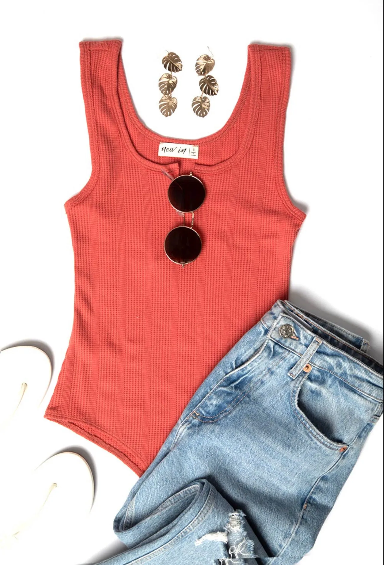 Coral Ribbed Tank Bodysuit