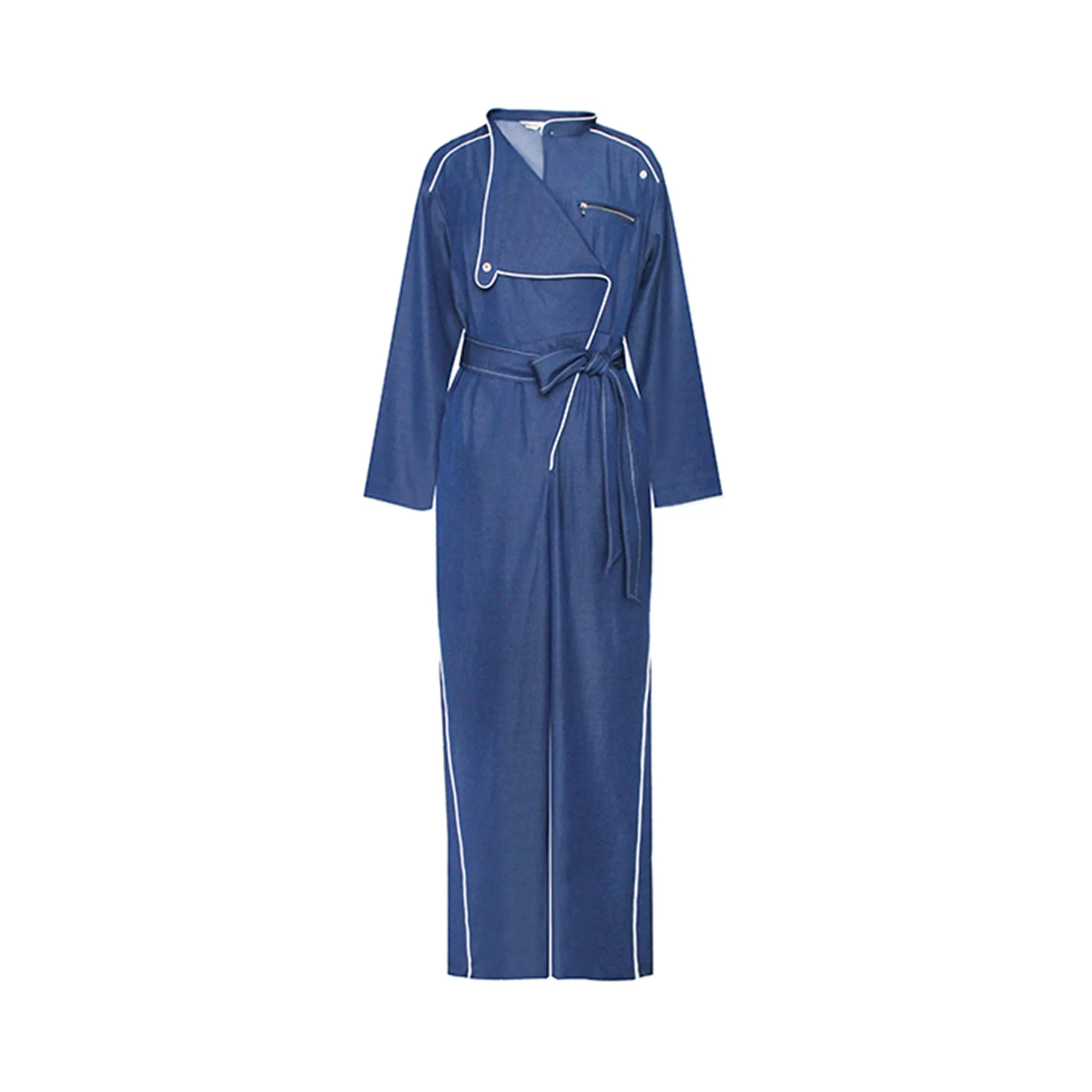 Corrine Blue Belted Long Sleeve Jumpsuit